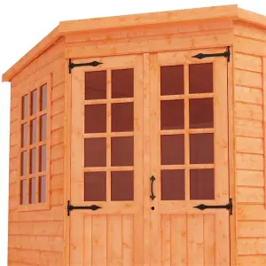 INSATLLED - 8ft x 8ft (2.35m x 2.35m) Wooden Corner Tongue and Groove PENT Summerhouse (12mm T&G Floor + Roof) (8 x 8) (8x8)