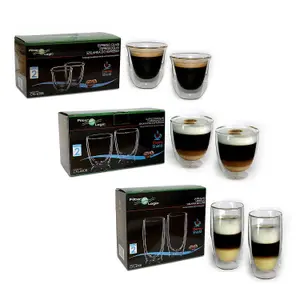 FilterLogic Mixed Coffee Glass New Home / Christmas Gift Idea Set - Double Wall - Cappuccino, Espresso & Latte