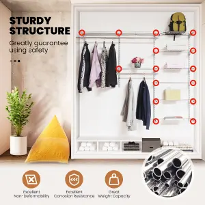 Costway Wall Mounted Closet System Metal Hanging Storage Organizer Rack with Hanging Rod