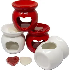 4 X Ceramic Love Heart Oil Burner With Scented Wax Melt Gift Tea Lights Aroma