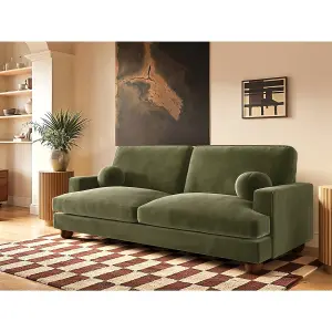 Solace+Co Addison 3 Seater Velvet Sofa - Khaki Green