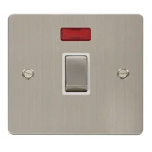 Flat Plate Stainless Steel 1 Gang 20A Ingot DP Switch With Neon - White Trim - SE Home