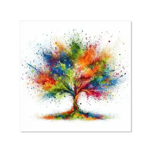 Toughened 6mm Glass Kitchen Splashback 60 x 60cm Rainbow Tree - Polished Edge Heat Resistant Back Splash for Cookers Hob