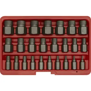 25 Piece Multi-Spline Screw Extractor Set - Reverse Spiral Design - Hex Head