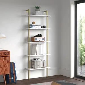 Iker 174cm H x 60cm W Stainless Steel Ladder Bookcase Gold/White