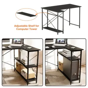 L-Shaped Desk (120 or 140cm x 90cm) Corner Desk with Adjustable Shelves by Aliff Black / 74cm H x 120cm W x 90cm D