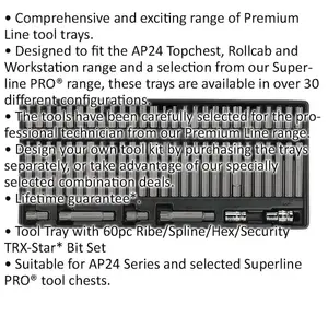 Comprehensive 60pc TRX-Star Hex Ribe Spline Bit Set with Tool Tray for Professionals