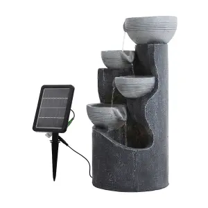 4-Tier Solar Powered Garden Water Fountain Rockery Decor with Warm Light 62cm H