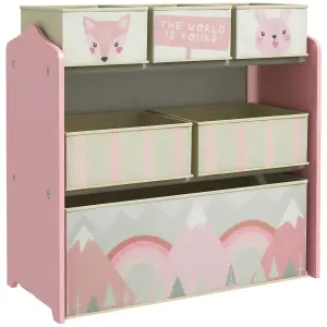 ZONEKIZ Kids Storage Unit with 6 Boxes, Childrens Toy Storage Organiser, Pink