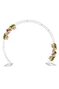 Dual Circle Arch Stand Metal Frame Round Garden Arbors- 2.6m x 2.2m, White