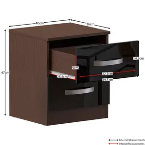 Arkadij 2 Drawer Beside Table With Metal Runners, Modern Bedroom Storage Cabinet Black/Walnut