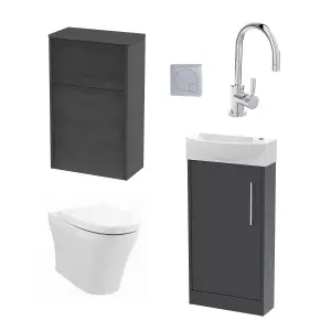 Cloakroom Suite - Left Hand 440mm Vanity, WC Unit, Toilet and Tap - Graphite