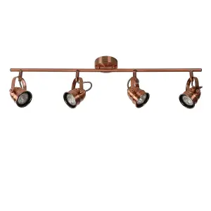 Lucide Cigal Cottage Ceiling Spotlight Bar - LED - GU10 - 4x5W 2700K - Copper