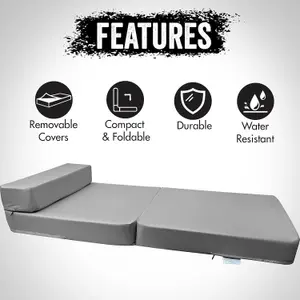 Fold Out Single Z Bed Futon Sofa Chair Mattress - Grey