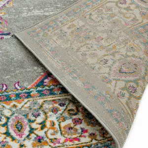 Medallion Grey Geometric Bordered Floral Modern Rug for Living Room Bedroom and Dining Room-120cm X 170cm