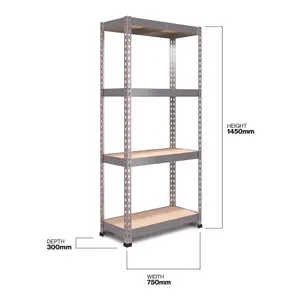 RB BOSS Garage Shelving Unit FastLok 4 Shelf MDF Galvanised Steel (H)1450mm (W)750mm (D)300mm