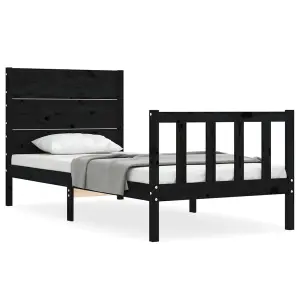 Berkfield Bed Frame with Headboard Black Single Solid Wood