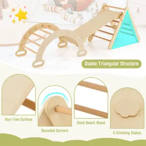 Costway 3-in-1 Triangle Climbing Set Wooden Toddler Climbing Frame with Reversible Ramp Arch