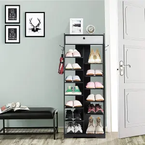 Costway Freestanding Shoe Rack Wooden Storage Shelf with Drawer