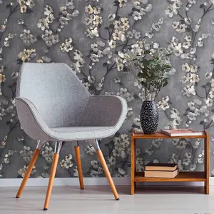 Erismann Blossom Floral Tree Trail Wallpaper Textured Vinyl Blue Grey 339576