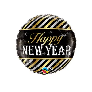 Qualatex Happy New Year Diagonal Stripes Balloon Black (One Size)