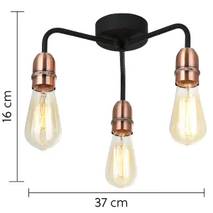 HARPER LIVING 3 Light Ceiling Light, Black with Copper, E27/ES Cap Type, Drop-Arms