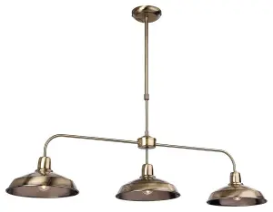 Luminosa Lounge 3 Light Ceiling Pendant Bar Antique Brass, E14