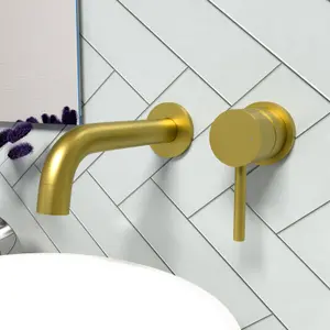 Nes Home Bathroom Brushed Brass Mono Basin Sink Tap Wall Mounted