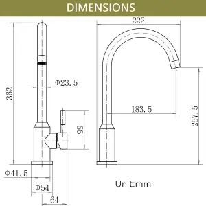 BATHWEST Kitchen Taps Mixer Single Lever Stainless Steel Swivel Swan-Neck Advanced Metallic Texture Modern Sink Taps