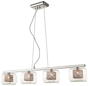 Luminosa Spring 4 Light Ceiling Pendant Bar Mesh Chrome, Copper, Glass Four, G9