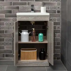 Novela 515mm Floorstanding Vanity Unit in Grey Wood Effect with Ceramic Basin