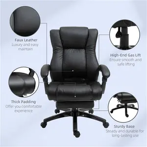 Vinsetto Executive Office Chair: High-Back Swivel Recliner, PU Leather, Footrest & Wheels, Black | Aosom UK