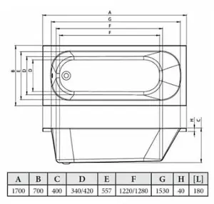 Aquarius Splash 1700mm x 700mm Single Ended Straight Bath AQSP177SE