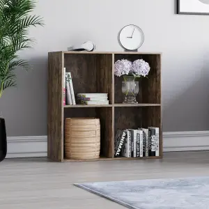 Vida Designs Durham Dark Wood 2x2 Cube Storage Unit & Set of 2 White Foldable Cube Storage Baskets