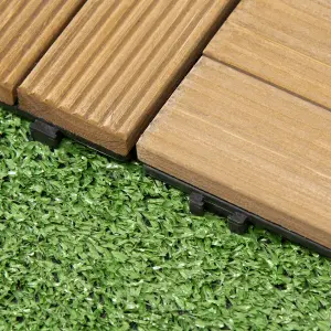 Outsunny 27 Pcs Wooden Interlocking Decking Tiles Brown