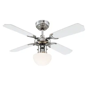 Daria 90cm Ceiling Fan with Light Kit Chrome with White/Black Blades