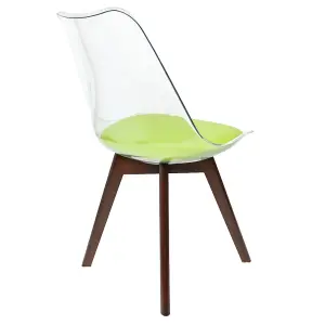 Soho Clear and Green Plastic Dining Chair with Squared Dark Wood Legs