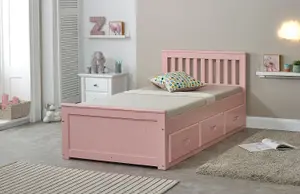 Mission Solid Wooden Storage Bed Frame 3ft Single - Pink