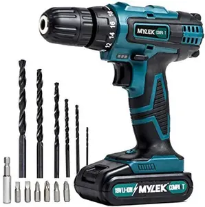 MYLEK 18V Cordless Drill Driver with Two Li-ion  Batteries And UK Charger,  Screwdriver Action And Accessory Kit