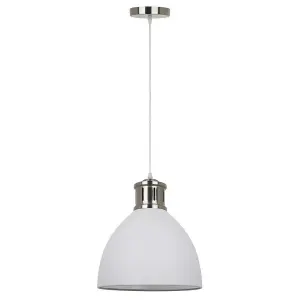 Luminosa Industrial And Retro Hanging Pendant White, Satin Nickel 1 Light  with White Shade, E27