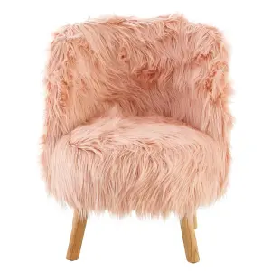 Interiors by Premier Pink Faux Fur Chair, Backrest Indoor Accent Chair, Easy to Clean Small Lounge Chair