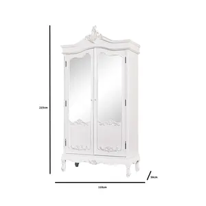 Melody Maison Antique White Mirrored Wardrobe - Pays Blanc Range