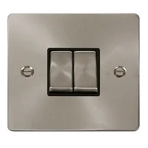 Flat Plate Satin / Brushed Chrome 10A 2 Gang 2 Way Ingot Light Switch - Black Trim - SE Home