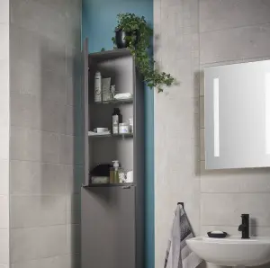 GoodHome Imandra Gloss Anthracite Single Bathroom Wall cabinet Non-mirrored (H)90cm (W)4cm