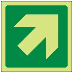 Green DIAGONAL Arrow Fire Exit Sign - Glow in the Dark 100x100mm (x3)