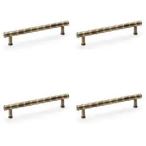 4 PACK - Bamboo T Bar Pull Handle - Antique Brass 128mm Centres SOLID BRASS Drawer Door