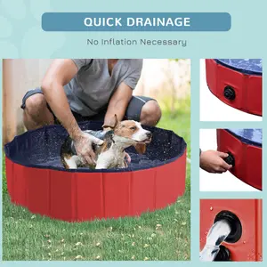 PawHut Pet Pool Swimming Bath Portable Cat Dog Foldable Puppy Bathtub Dia100 x 30H- Red