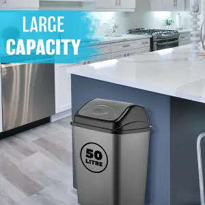 50l Plastic Flip Top Waste Bin - Swing Lid Garbage Rubbish Kitchen Dustbin