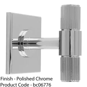 Reeded T Bar Cabinet Door Knob & Matching Backplate - Polished Chrome 40 x 40mm