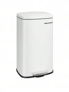 SONGMICS Kitchen Bin 30L, Pedal Bin, Rubbish Bin With Soft-Close Lid And Inner Bucket, Steel, White